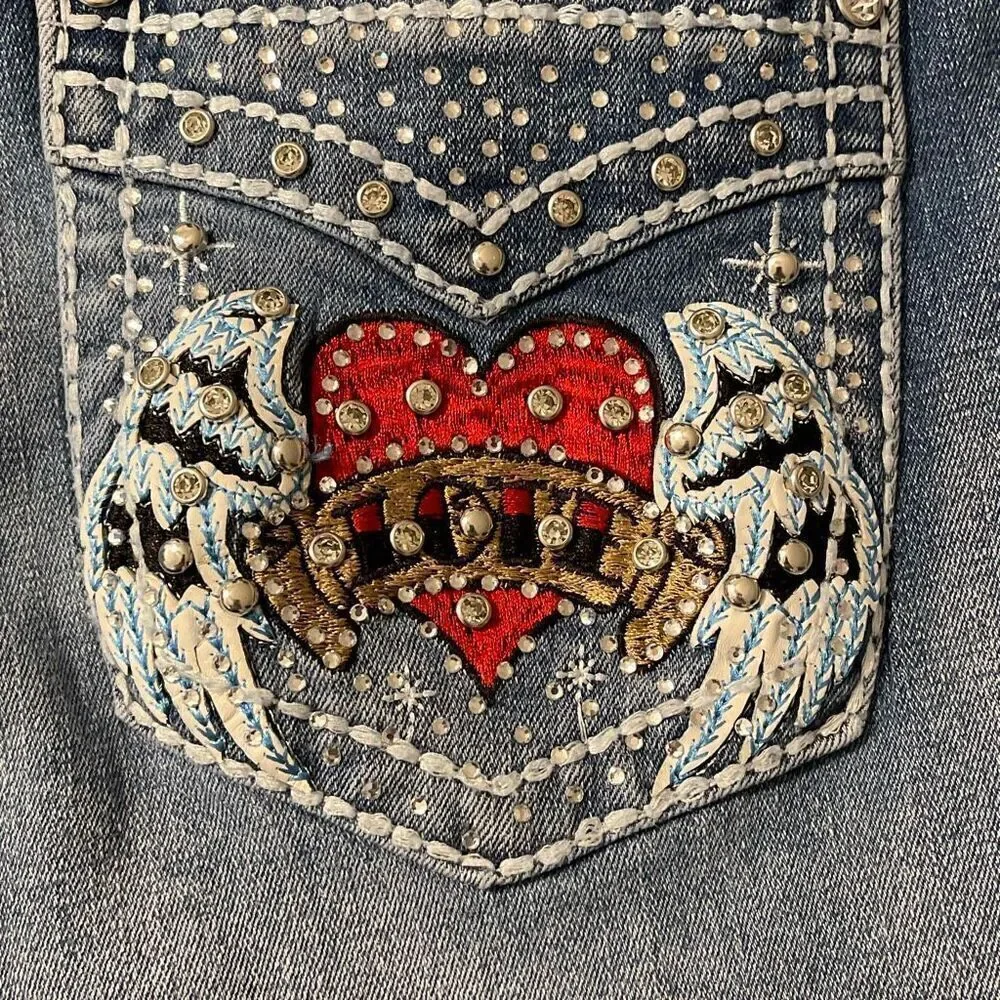 SKY Ladie’s Classic Pocket Bling Bootcut Jeans - Picture 7 of 12